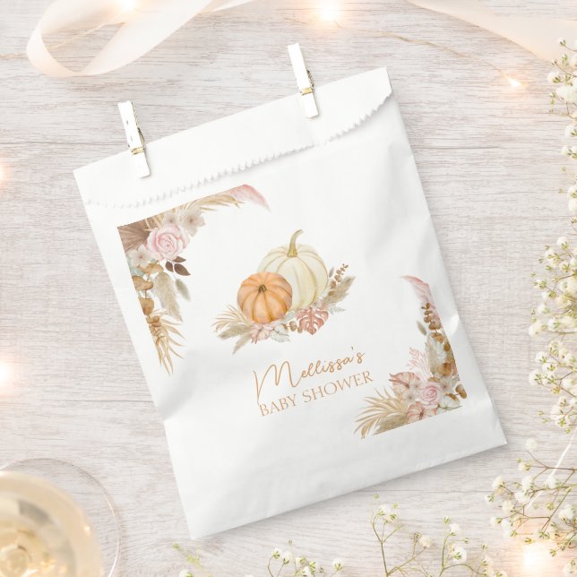 Little Pumpkin Autumn Boho Fall Floral Baby Shower Favor Bag (Clipped)