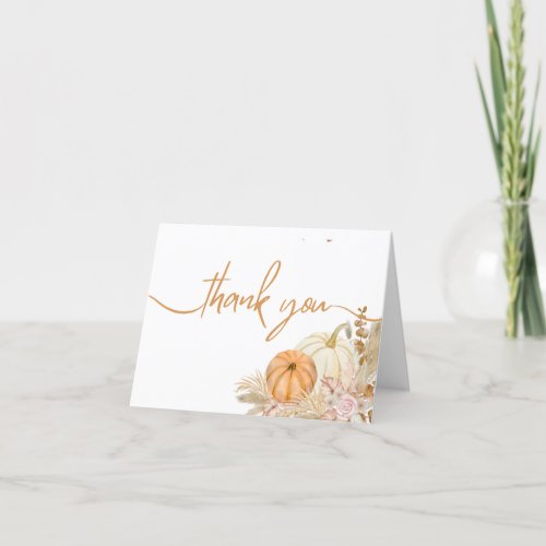 Little Pumpkin Autumn Boho Fall Floral Baby Shower Thank You Card