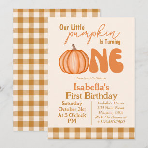 Little Pumpkin Autumn Fall 1st Birthday Invitation