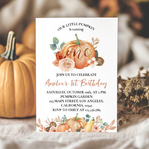 Little Pumpkin Autumn Fall 1st Birthday Invitation
