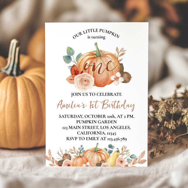 Little Pumpkin Autumn Fall 1st Birthday Invitation (Creator Uploaded)