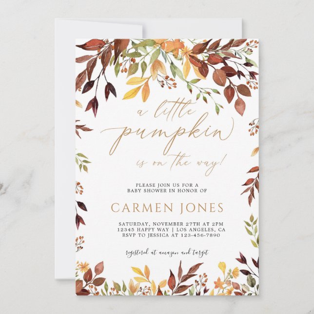 Little Pumpkin Autumn Fall Baby Shower Invitation (Front)