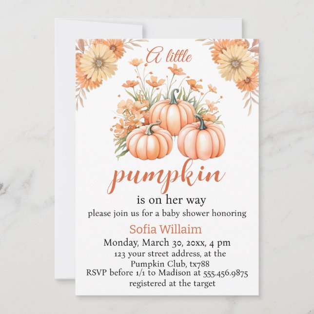  little pumpkin autumn fall baby shower Invitation (Front)