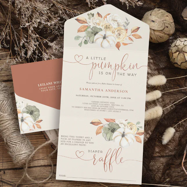 Little Pumpkin Autumn Fall Diaper Raffle All In One Invitation | Zazzle