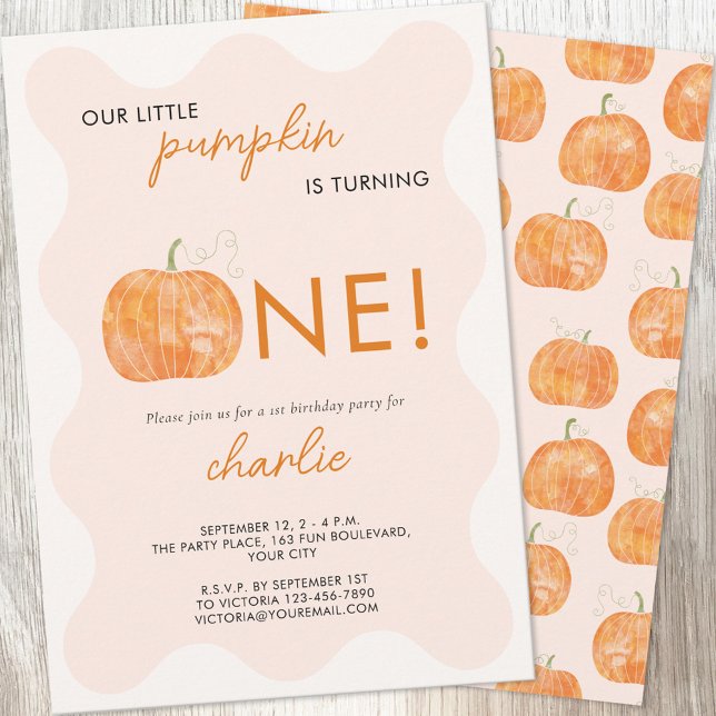 Little Pumpkin Autumn Fall First 1st Birthday Invitation (Little Pumpkin first birthday autumn fall personalized invitation)