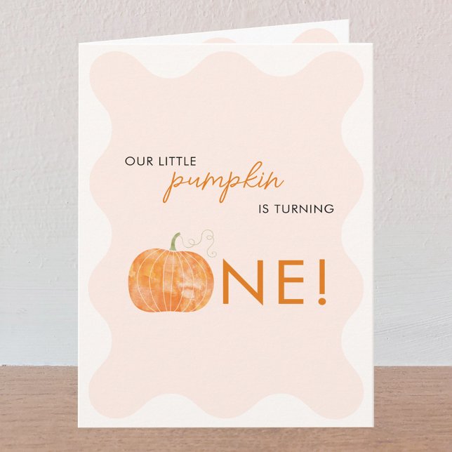 Little Pumpkin Autumn Fall First 1st Birthday Invitation (Our Little Pumpkin is Turning One fun first 1st birthday autumn fall themed personalized invitation)