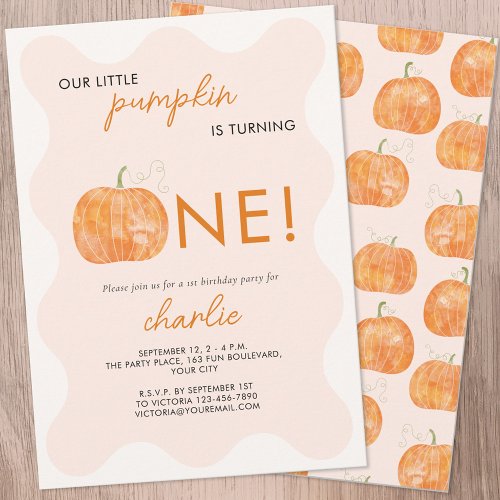 Little Pumpkin Autumn Fall First 1st Birthday Invitation