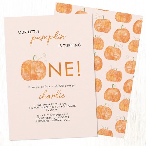 Little Pumpkin Autumn Fall First 1st Birthday Invitation