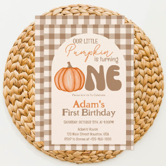 Little Pumpkin Autumn Fall First 1st Birthday Invitation