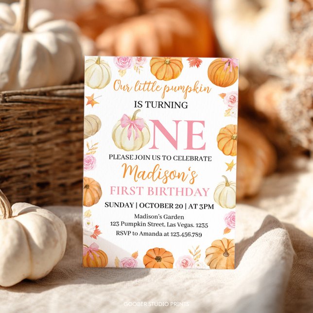 Little Pumpkin Autumn Fall Girl 1st Birthday Invitation (Creator Uploaded)