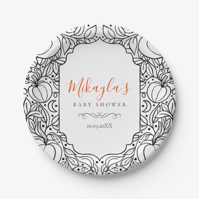 Little Pumpkin Autumn Fall Halloween Baby Shower Paper Plates (Front)