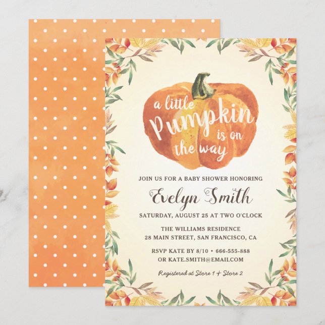 Little Pumpkin Autumn Fall Neutral Baby Shower Invitation (Front/Back)