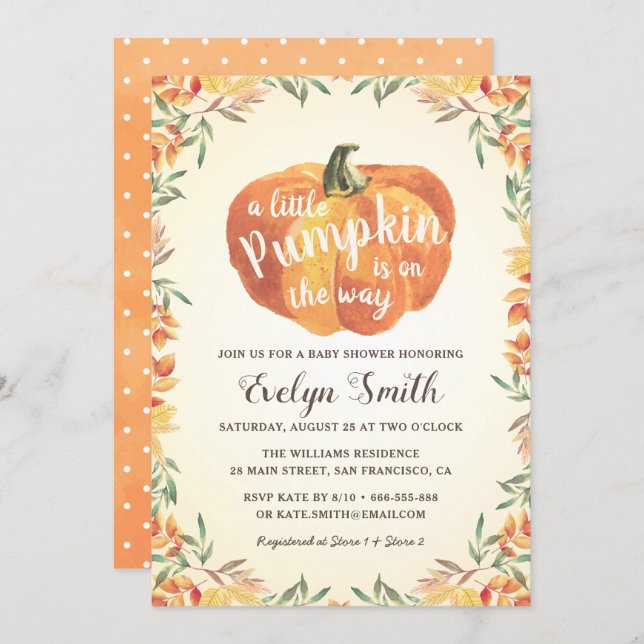 Little Pumpkin Autumn Fall Neutral Baby Shower Invitation (Front/Back)