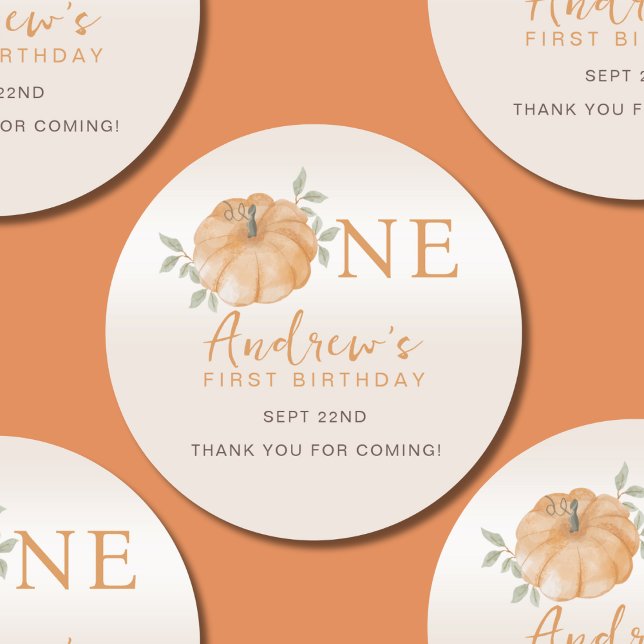 Little Pumpkin Autumn Fall One First 1st Birthday  Classic Round Sticker (Creator Uploaded)