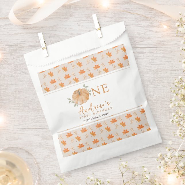 Little Pumpkin Autumn Fall Pattern First Birthday Favor Bag (Clipped)