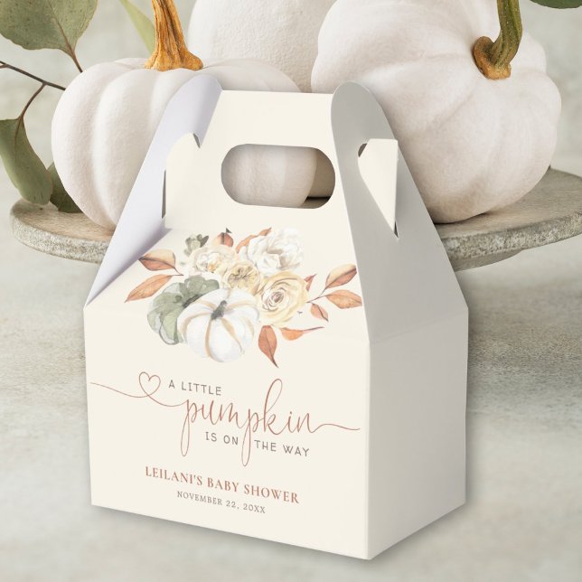 Little Pumpkin Autumn Floral Baby Shower Favor Boxes (Autumn is in the air with this little pumpkin on the way fall floral baby shower favor box.)