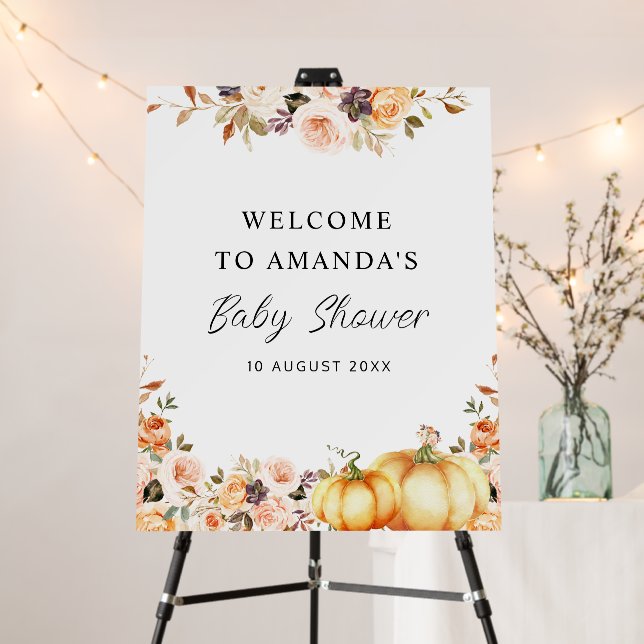 little pumpkin autumn floral baby shower sign (In Situ (Stand))