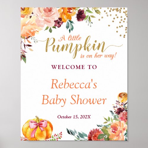 Little Pumpkin Autumn Floral Baby Shower Sign