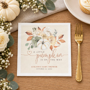 Little Pumpkin Autumn Floral Cream Baby Shower Napkins