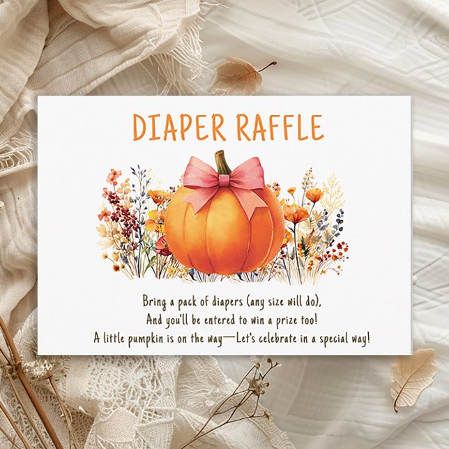 Little Pumpkin Autumn Flowers Girl Diaper Raffle Enclosure Card (Little Pumpkin baby girl shower "Diaper Raffle" card)