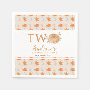 Little Pumpkin Autumn Leaf Fall 2nd Birthday Napkins