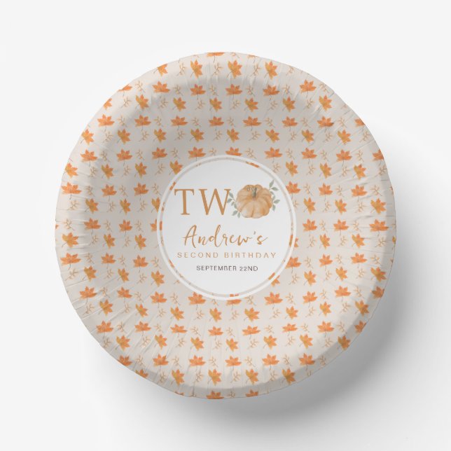 Little Pumpkin Autumn Leaf Fall 2nd Birthday Paper Bowls (Front)