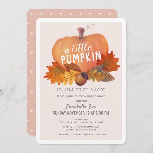 Little Pumpkin Autumn Leaves Baby Shower Invitation