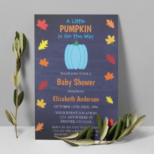 Little Pumpkin Autumn Leaves Baby Shower Invitation
