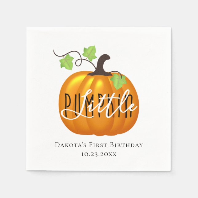 Little Pumpkin Autumn Neutral First Birthday Party Napkins (Front)