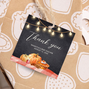 Little Pumpkin Autumn Picnic Baby Shower Square Favor Tags