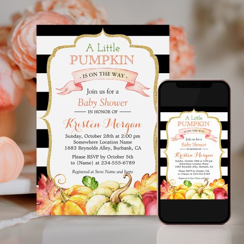 Little Pumpkin Autumn Stylish Fall Baby Shower Invitation