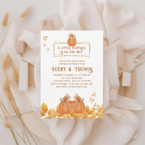 Little Pumpkin Autumn Theme Baby Shower Invitation