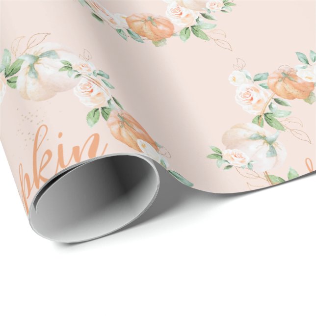 Little Pumpkin Autumn Watercolor Gold Baby Shower Wrapping Paper (Roll Corner)