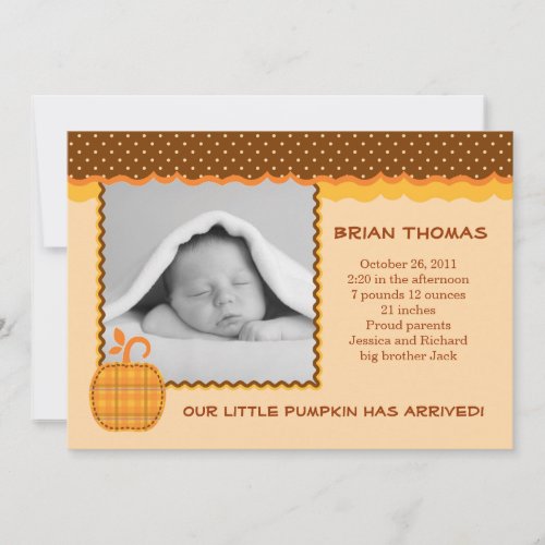 Little Pumpkin Baby Birth Photo Announcement