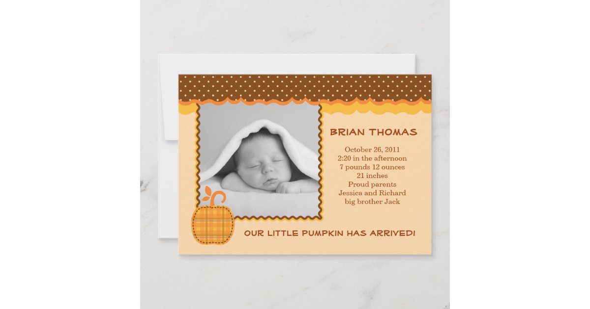 Little Pumpkin Baby Birth Photo Announcement | Zazzle