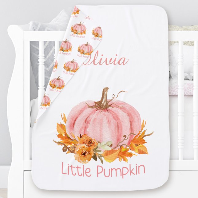 Little Pumpkin Baby Blanket Pink with custom text (Little Pumpkin Baby Blanket Pink with custom text)