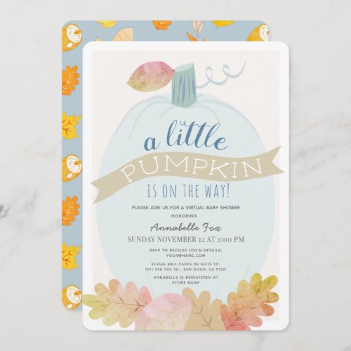 Little Pumpkin Baby Blue Virtual Baby Shower Invitation