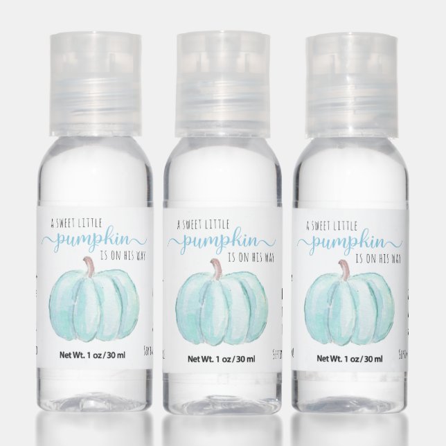 Little Pumpkin Baby Boy Shower Blue Thank You Hand Sanitizer (Set)