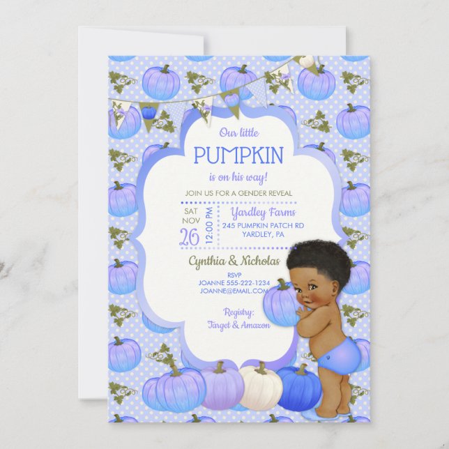 Little Pumpkin Baby Boy Shower Dark Tone Curly Invitation (Front)