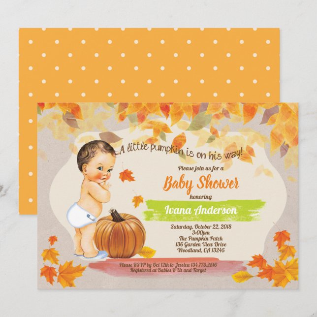Little pumpkin baby boy shower vintage fall invitation (Front/Back)