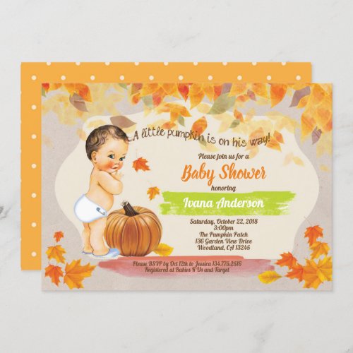 Little pumpkin baby boy shower vintage fall invitation