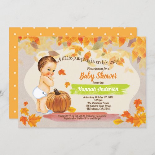 Little pumpkin baby boy shower vintage retro invitation