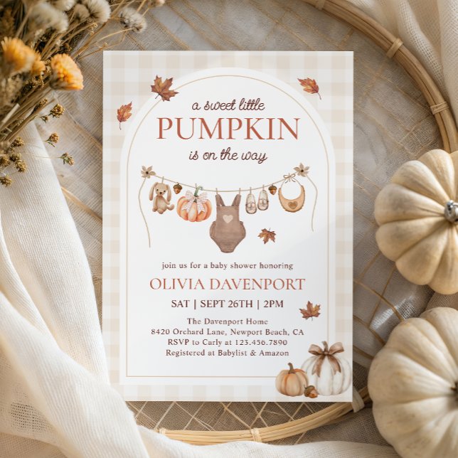 Little Pumpkin Baby Clothesline Fall Baby Shower Invitation (Creator Uploaded)