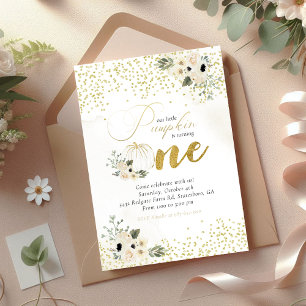 Little Pumpkin Baby Girl First Birthday Invitation