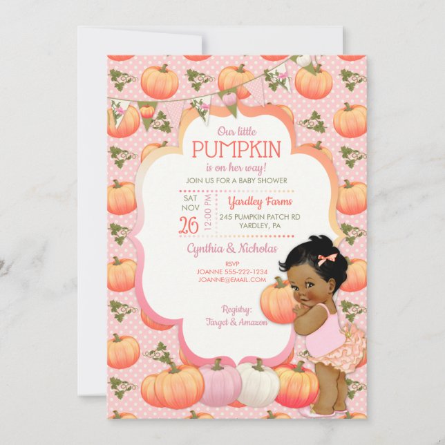 Little Pumpkin Baby Girl Shower Dark Tone Invitation (Front)