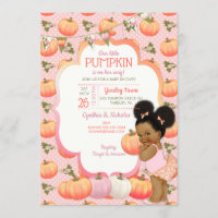 Little Pumpkin Baby Girl Shower Dark Tone Puffs Invitation