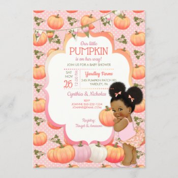 Little Pumpkin Baby Girl Shower Dark Tone Puffs Invitation by nawnibelles at Zazzle