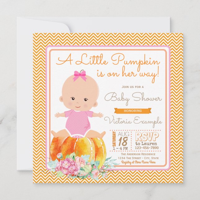 Little Pumpkin Baby Girl Shower Invitation (Front)