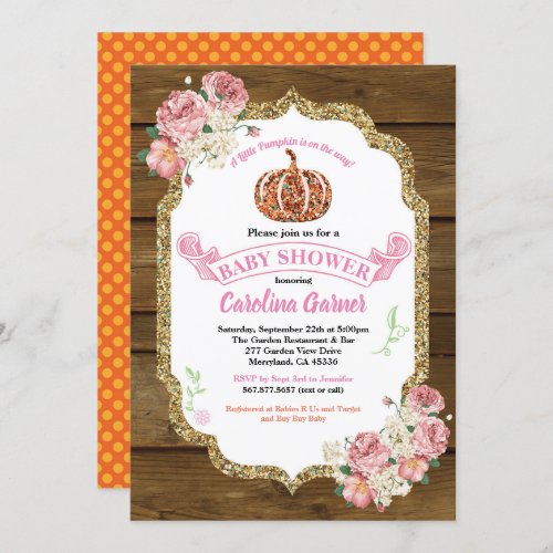 Little pumpkin baby girl shower invitation rustic