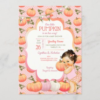Little Pumpkin Baby Girl Shower Light Brunette Invitation by nawnibelles at Zazzle